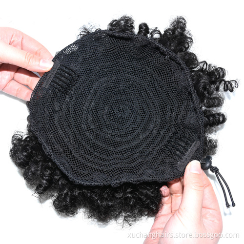 Natural Human Hair Afro Puff Hairpiece Virgin Brazilian Hair Bun Afro Puff Kinky Curly Drawstring Ponytail Hair Extensions
